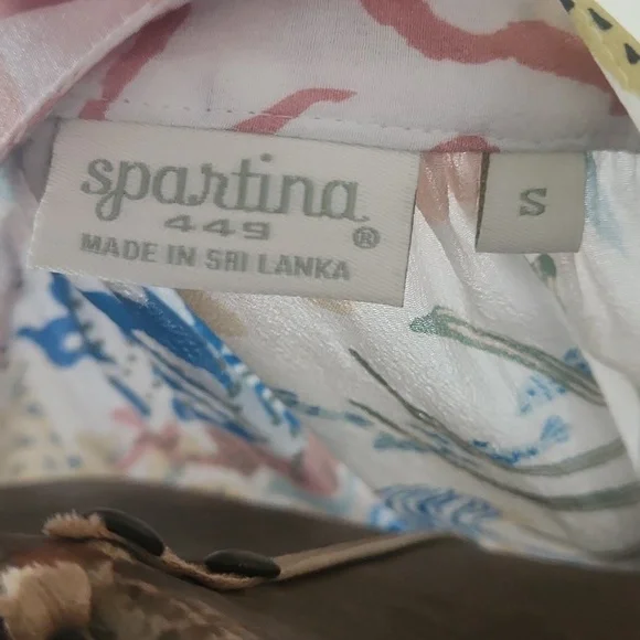 Spartina 449 Cora Seafoam Mermaids Split V-neck 100% Silk Blouse Size S - Picture 4 of 11